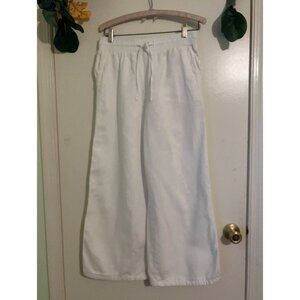New Look White LINEN and VISCOSE Blend Wide Leg Pants Size US 4 UK 8 Elastic Wai